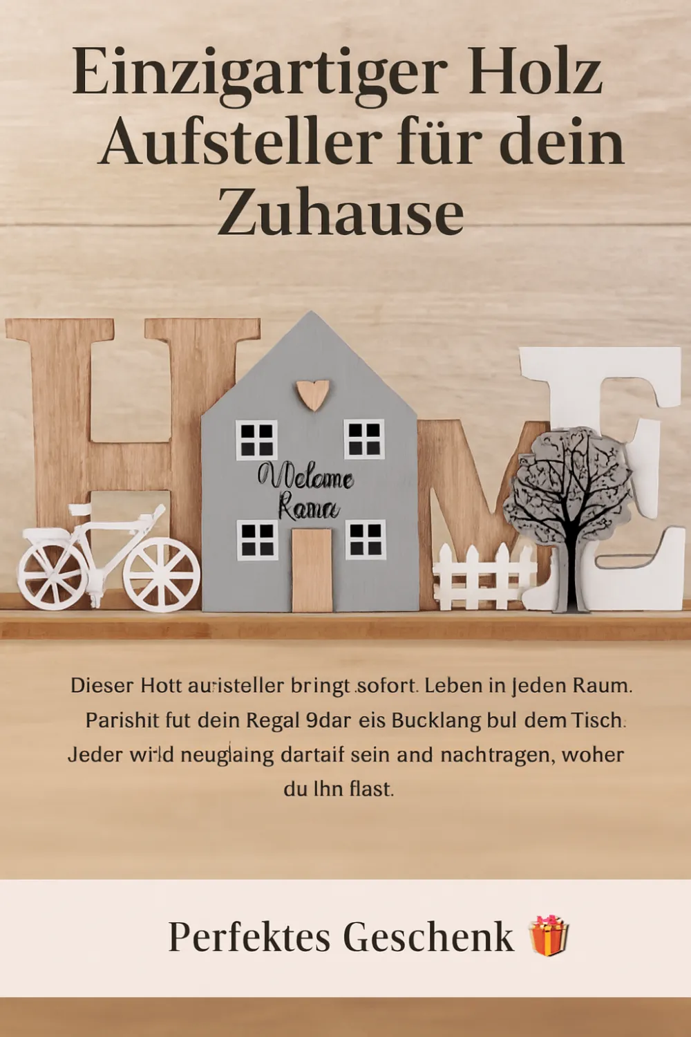 Wooden display with bicycle motif for decor.